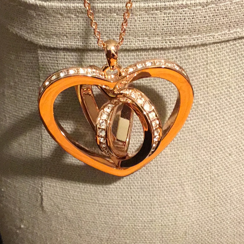 Cupid Send Me This Rose Gold Swarovski Crystal Spinning Heart Necklace 69$